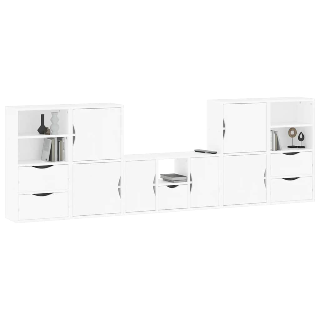 5 Piece TV Units with Storage "ODDA" White Solid Wood Pine