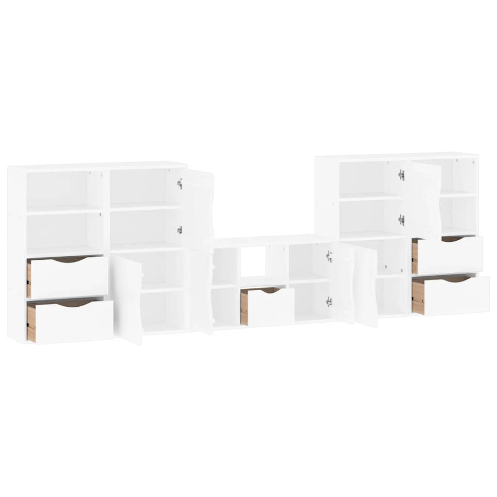 5 Piece TV Units with Storage "ODDA" White Solid Wood Pine