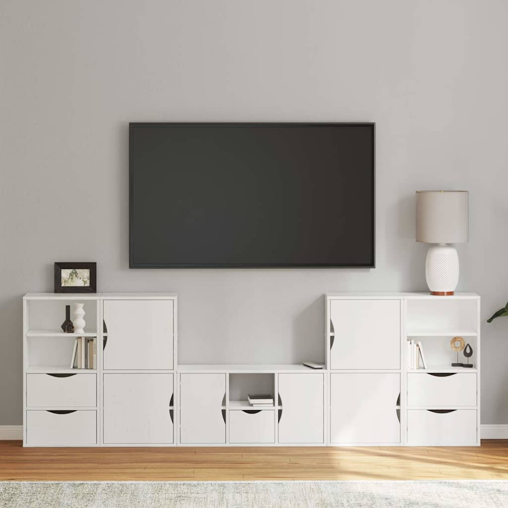 5 Piece TV Units with Storage "ODDA" White Solid Wood Pine