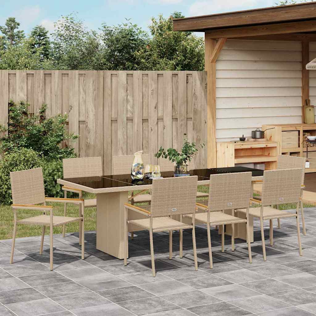 Garden Dining Set 9 pcs Beige Poly Rattan