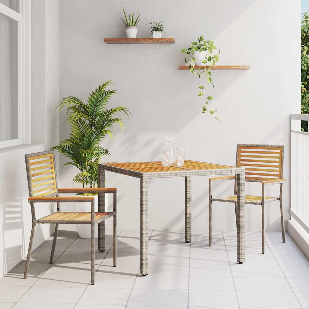 Garden Dining Set 3 pcs Grey and Brown Poly Rattan