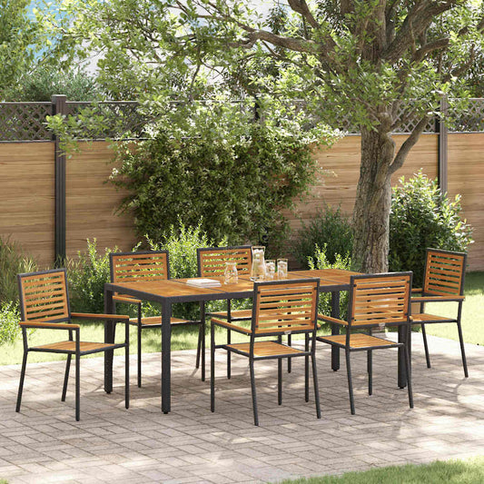 Garden Dining Set 7 pcs Black and Brown Poly Rattan