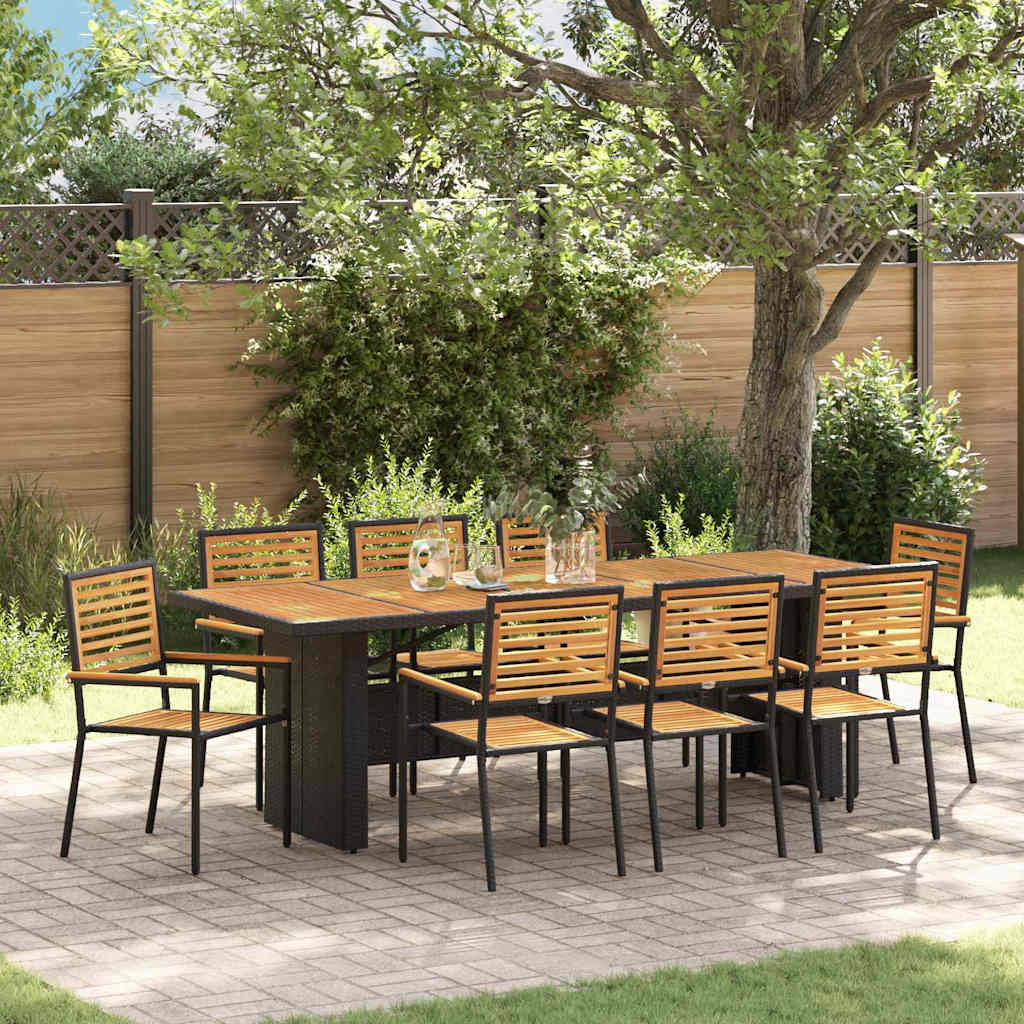 Garden Dining Set 9 pcs Black and Brown Poly Rattan