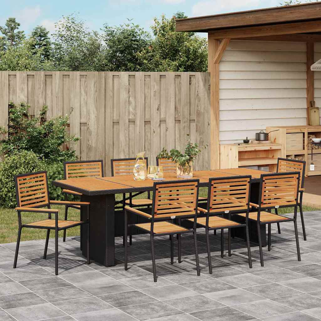 Garden Dining Set 9 pcs Black and Brown Poly Rattan