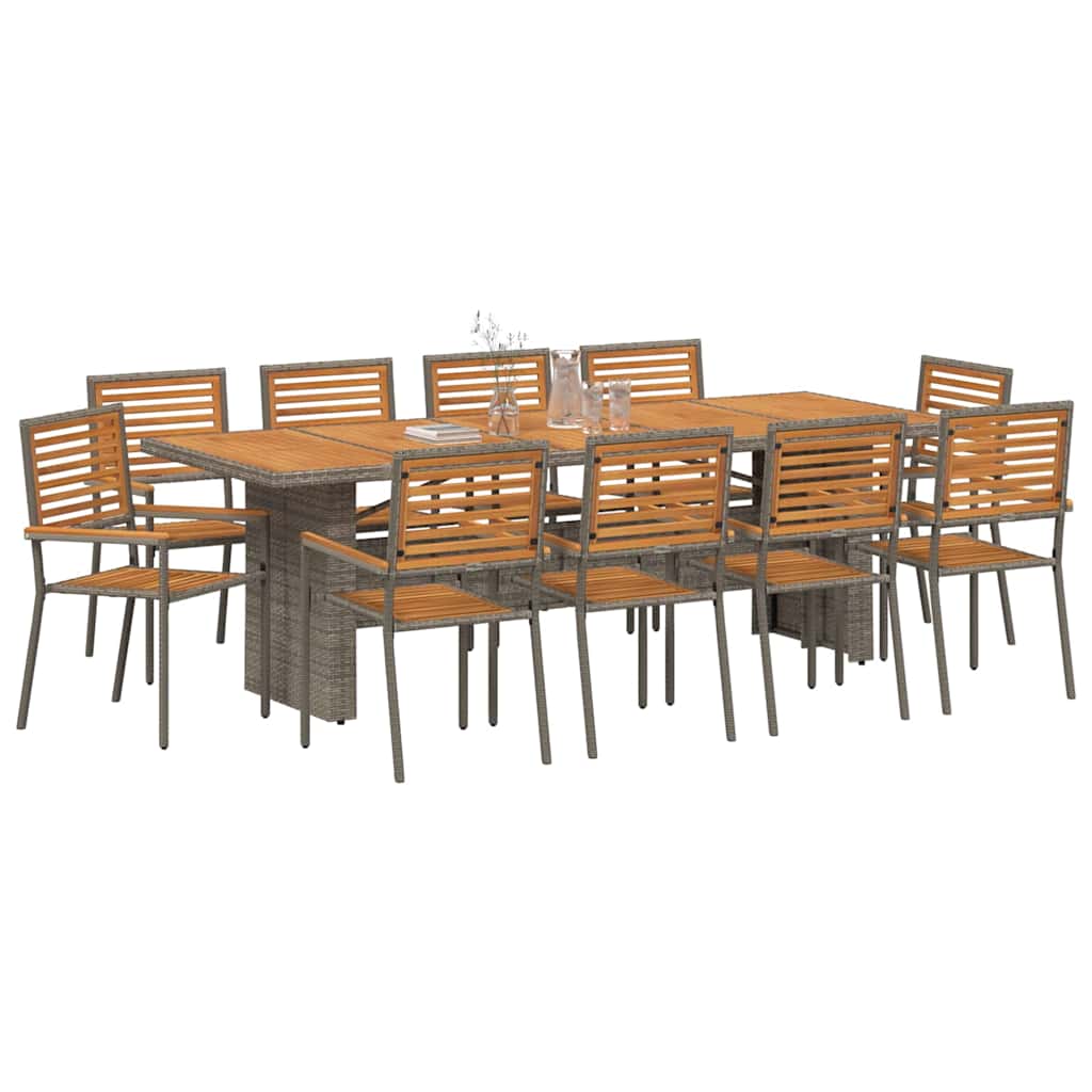 Garden Dining Set 11 pcs Grey and Brown Poly Rattan