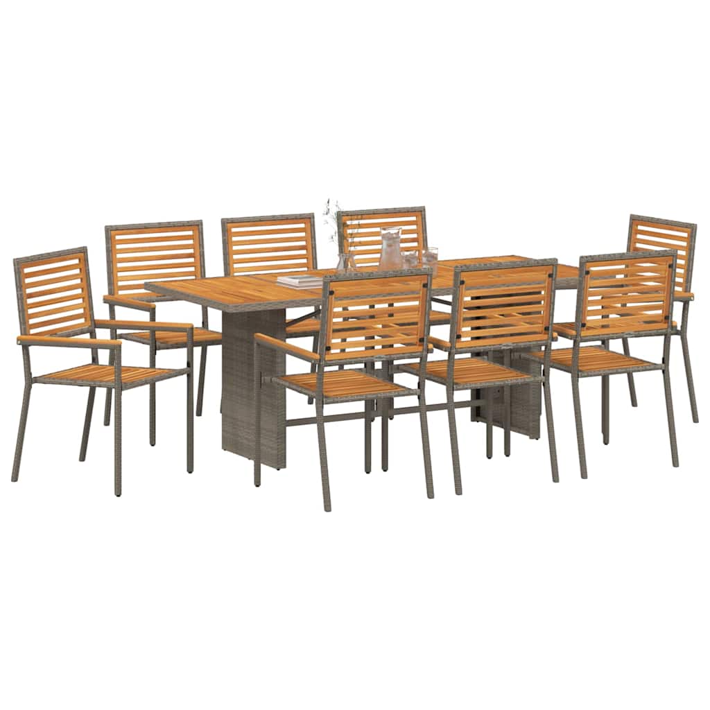 Garden Dining Set 9 pcs Grey and Brown Poly Rattan