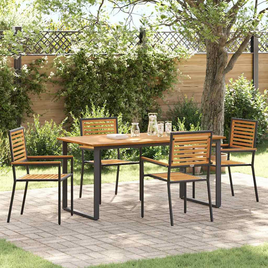 Garden Dining Set 5 pcs Black Solid Acacia Wood