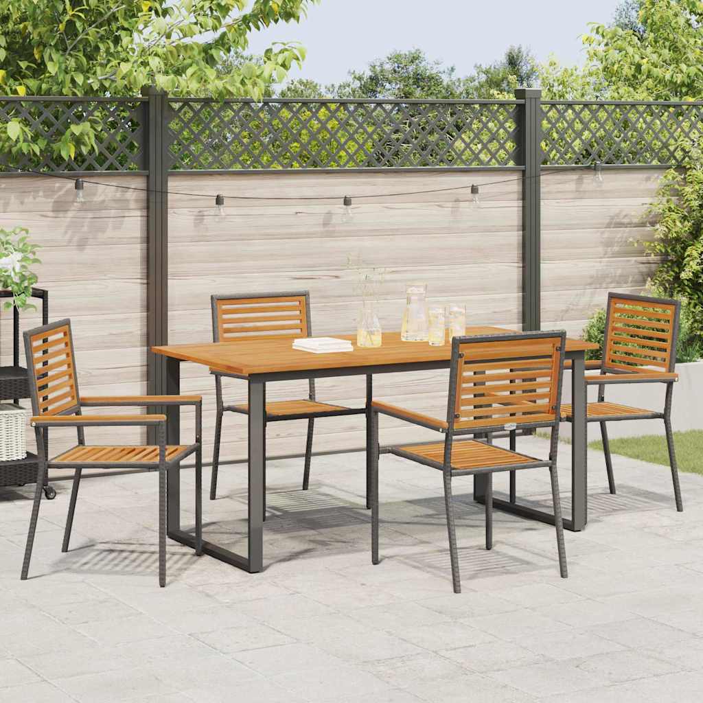 Garden Dining Set 5 pcs Black Solid Acacia Wood