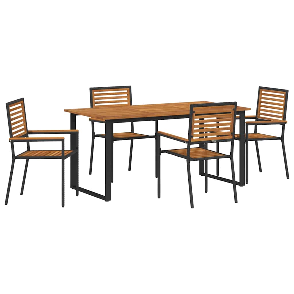 Garden Dining Set 5 pcs Black Solid Acacia Wood