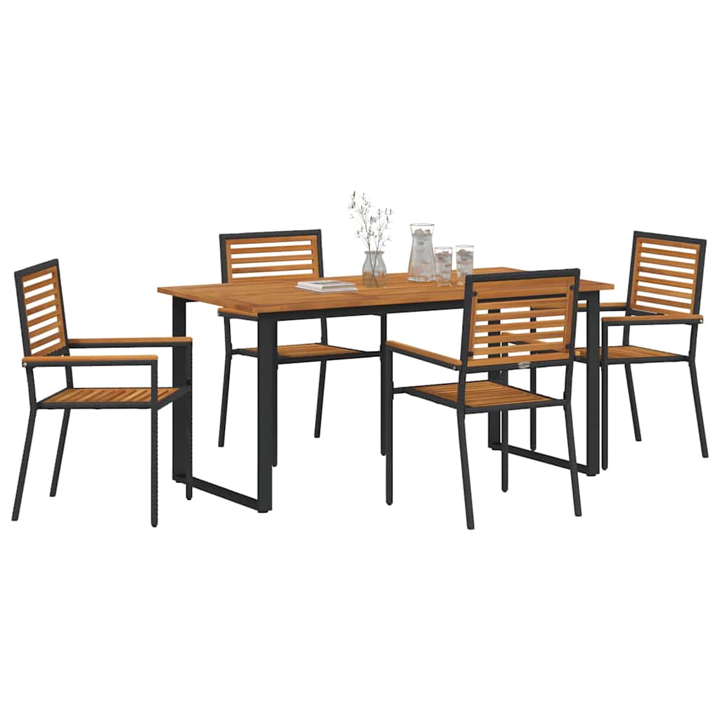 Garden Dining Set 5 pcs Black Solid Acacia Wood