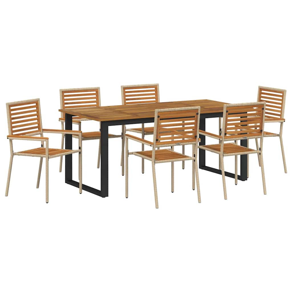 Garden Dining Set 7 pcs Beige Solid Acacia Wood