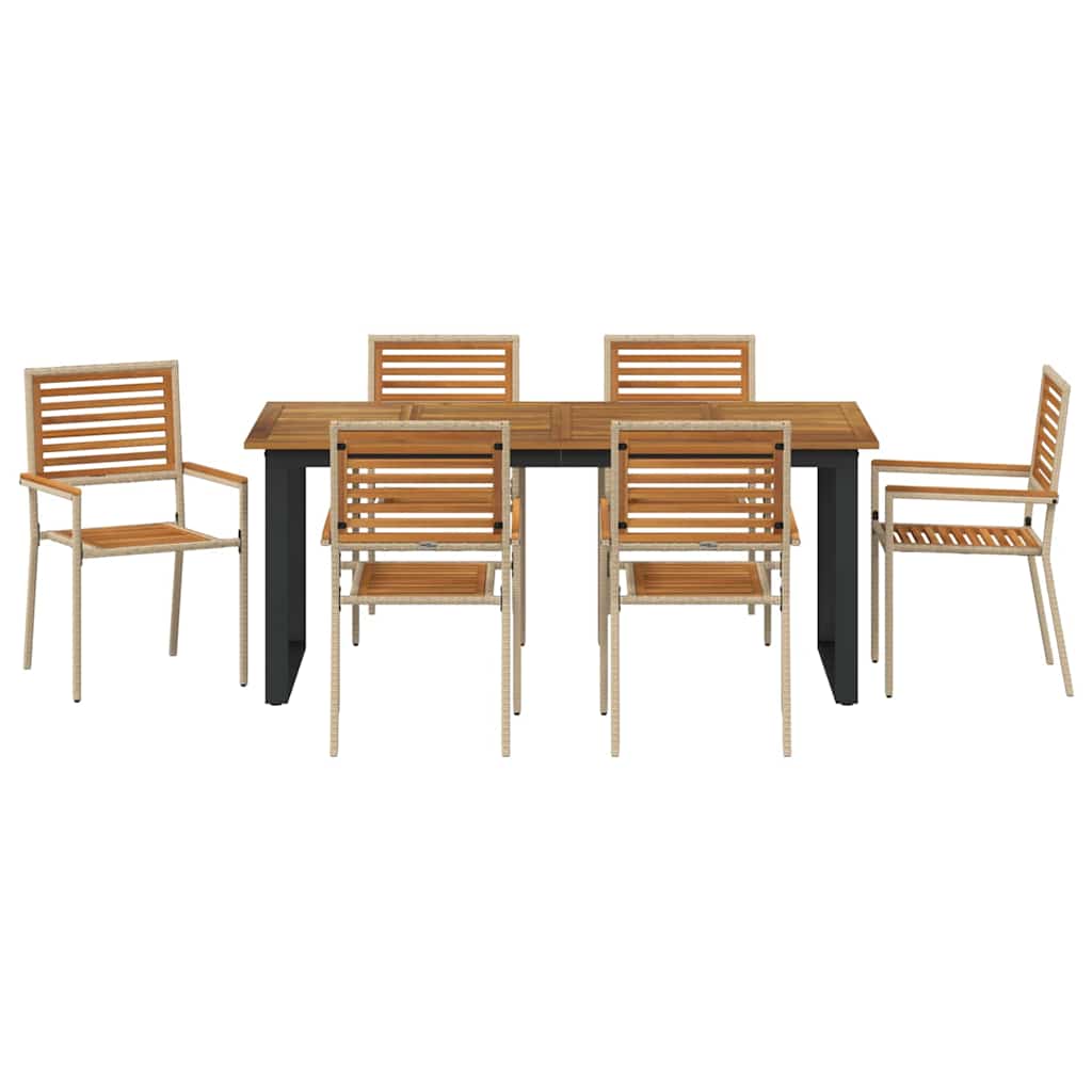 Garden Dining Set 7 pcs Beige Solid Acacia Wood
