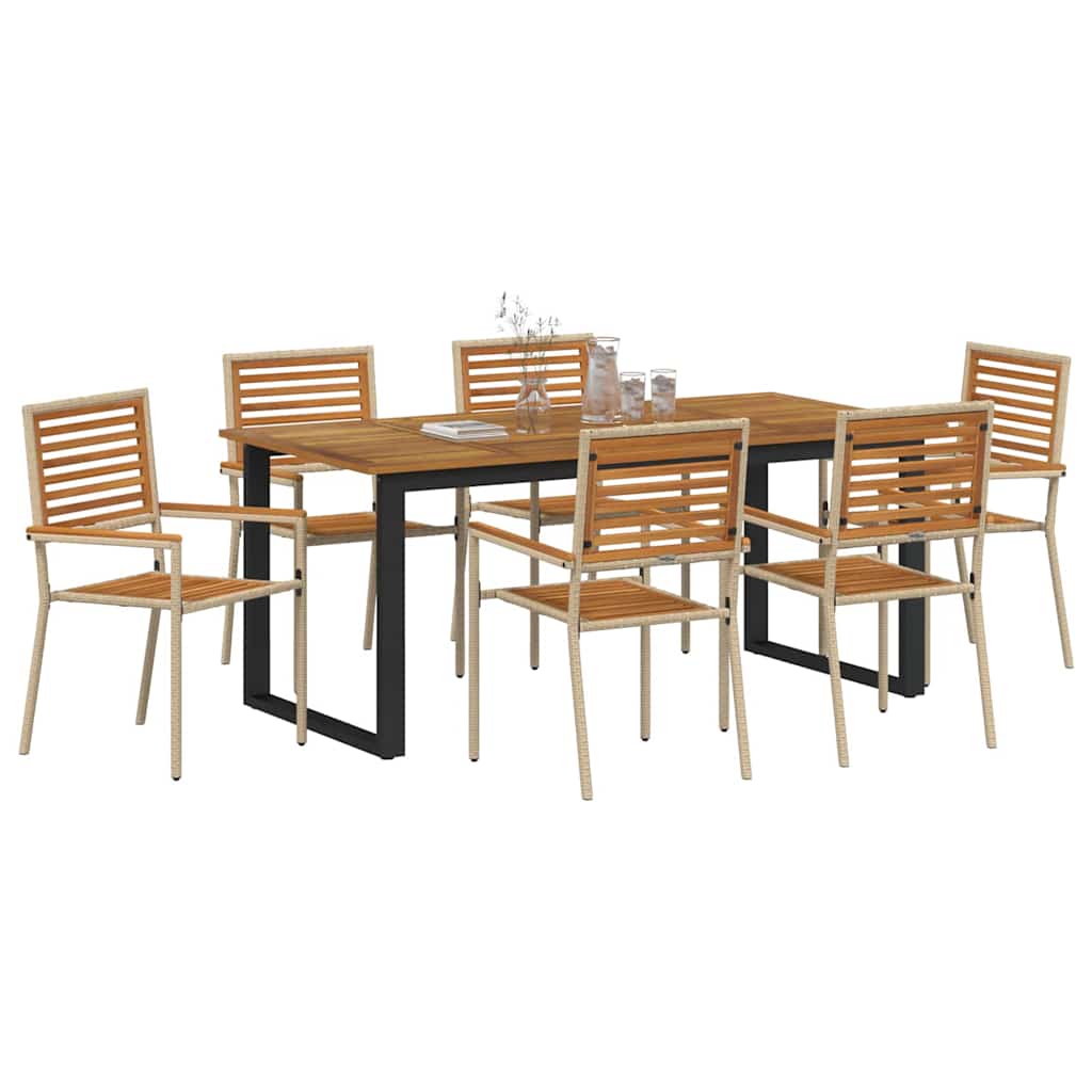 Garden Dining Set 7 pcs Beige Solid Acacia Wood