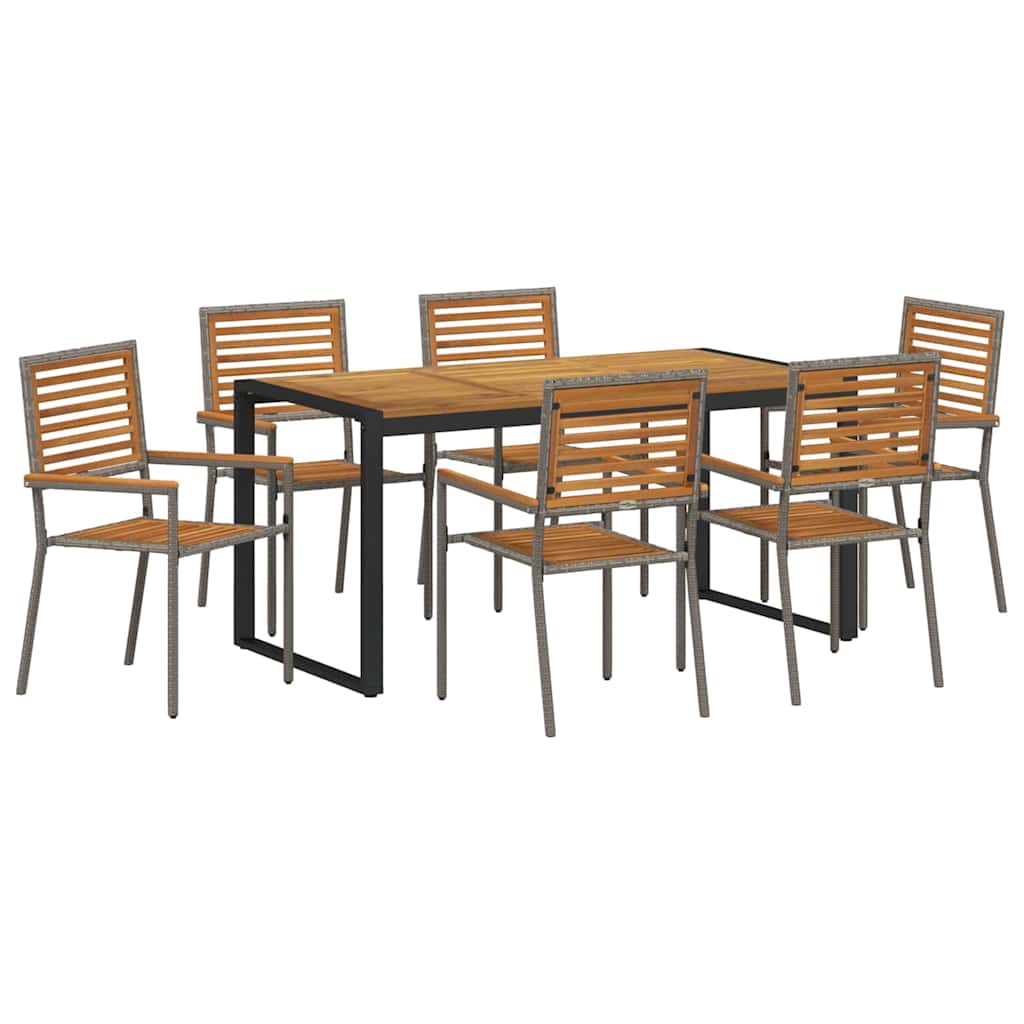 Garden Dining Set 7 pcs Grey and Brown Poly Rattan