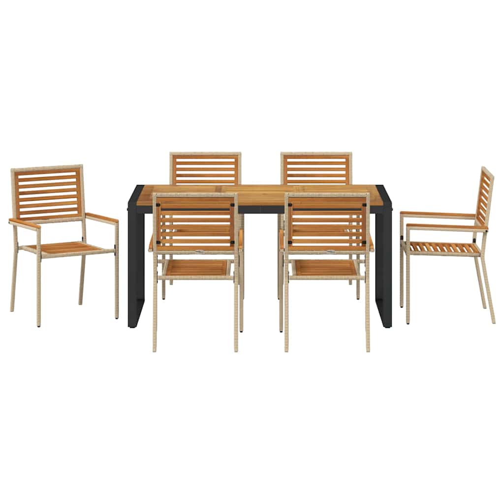 Garden Dining Set 7 pcs Beige and Brown Poly Rattan
