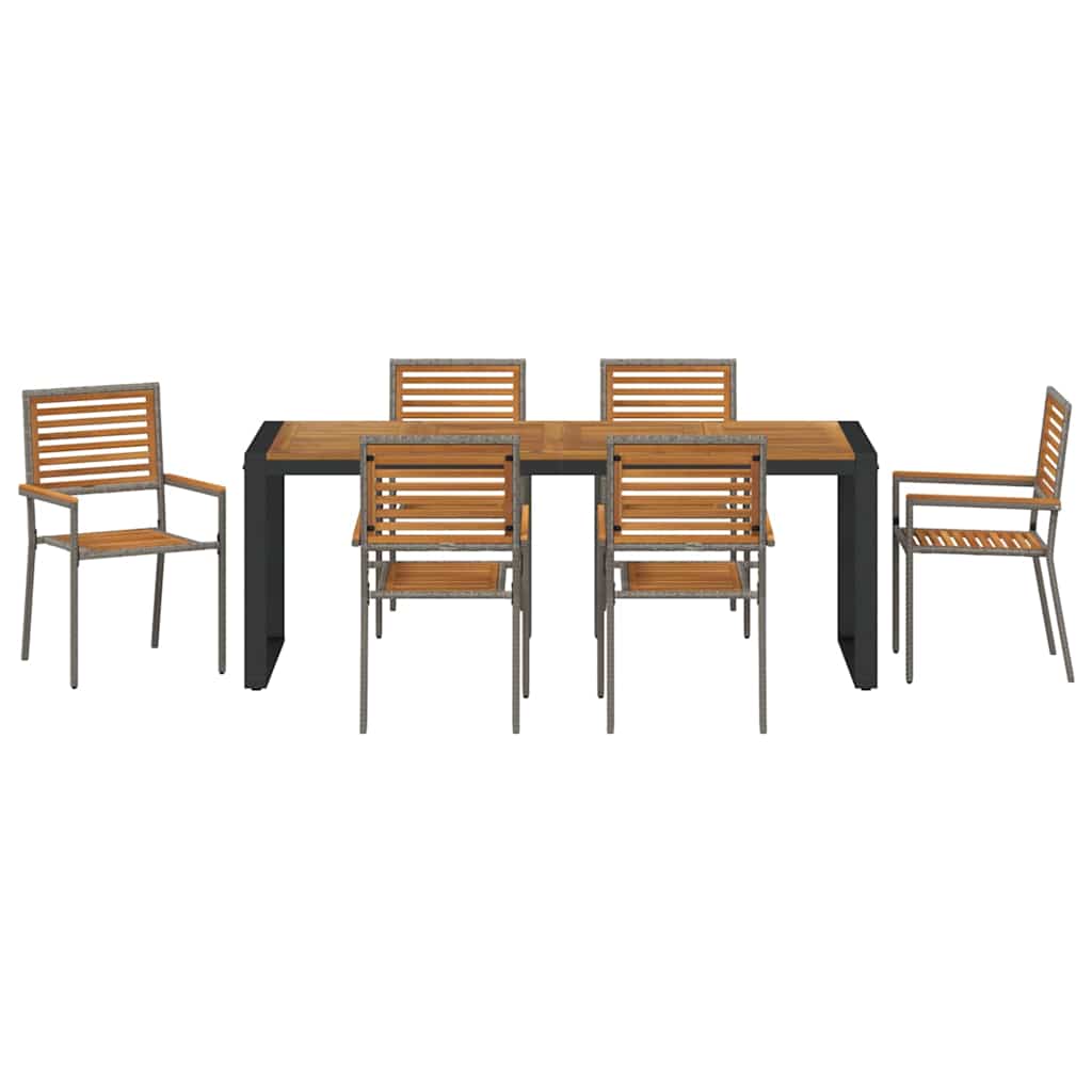 Garden Dining Set 7 pcs Grey and Brown Poly Rattan