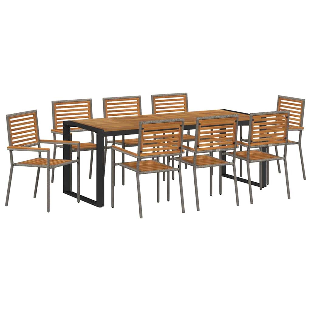 Garden Dining Set 9 pcs Grey and Brown Poly Rattan