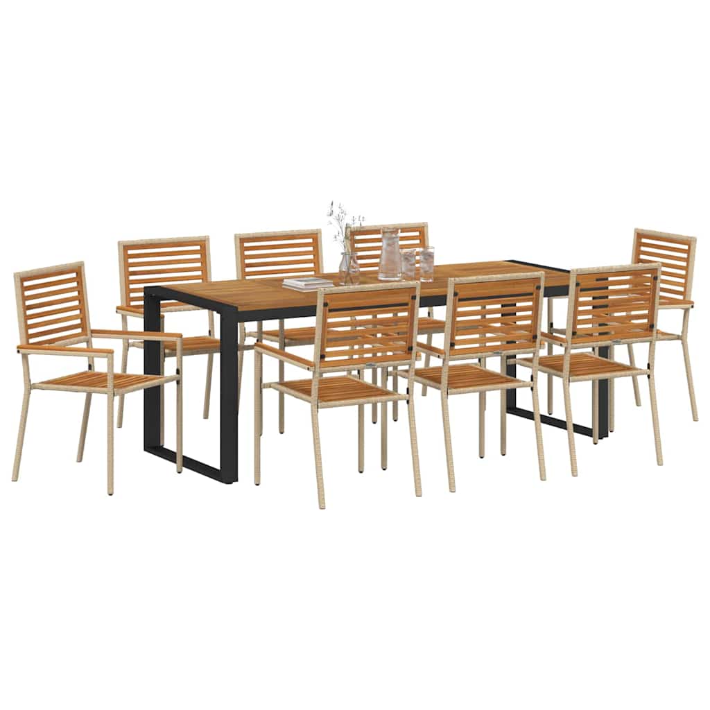 Garden Dining Set 9 pcs Beige and Brown Poly Rattan
