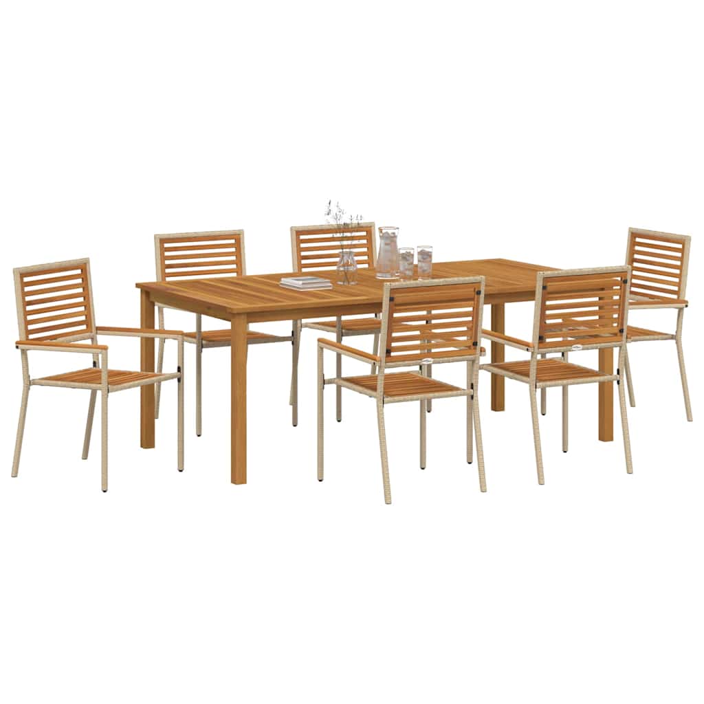 Garden Dining Set 7 pcs Beige Solid Acacia Wood