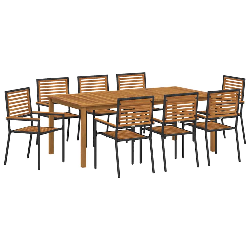 Garden Dining Set 9 pcs Black Solid Acacia Wood