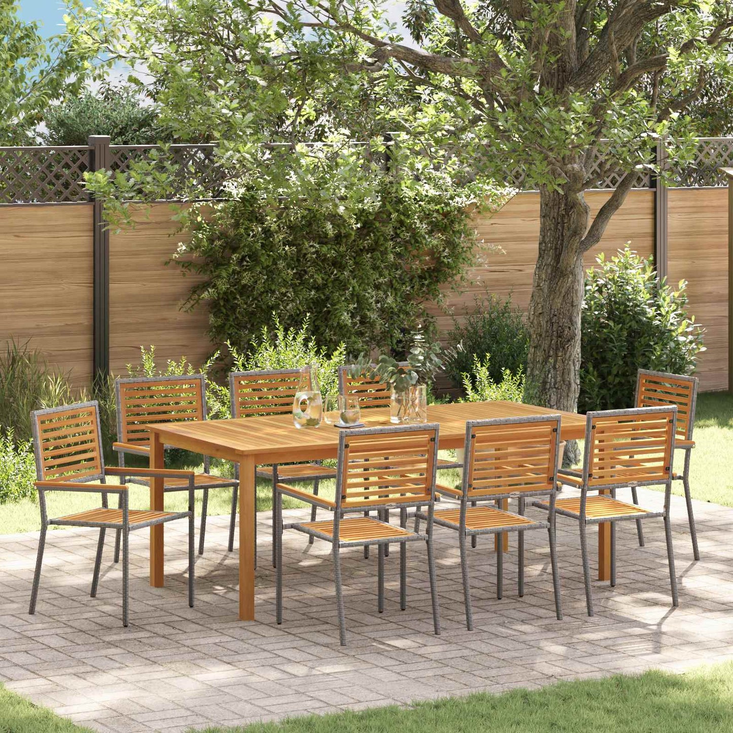 Garden Dining Set 9 pcs Grey Solid Acacia Wood