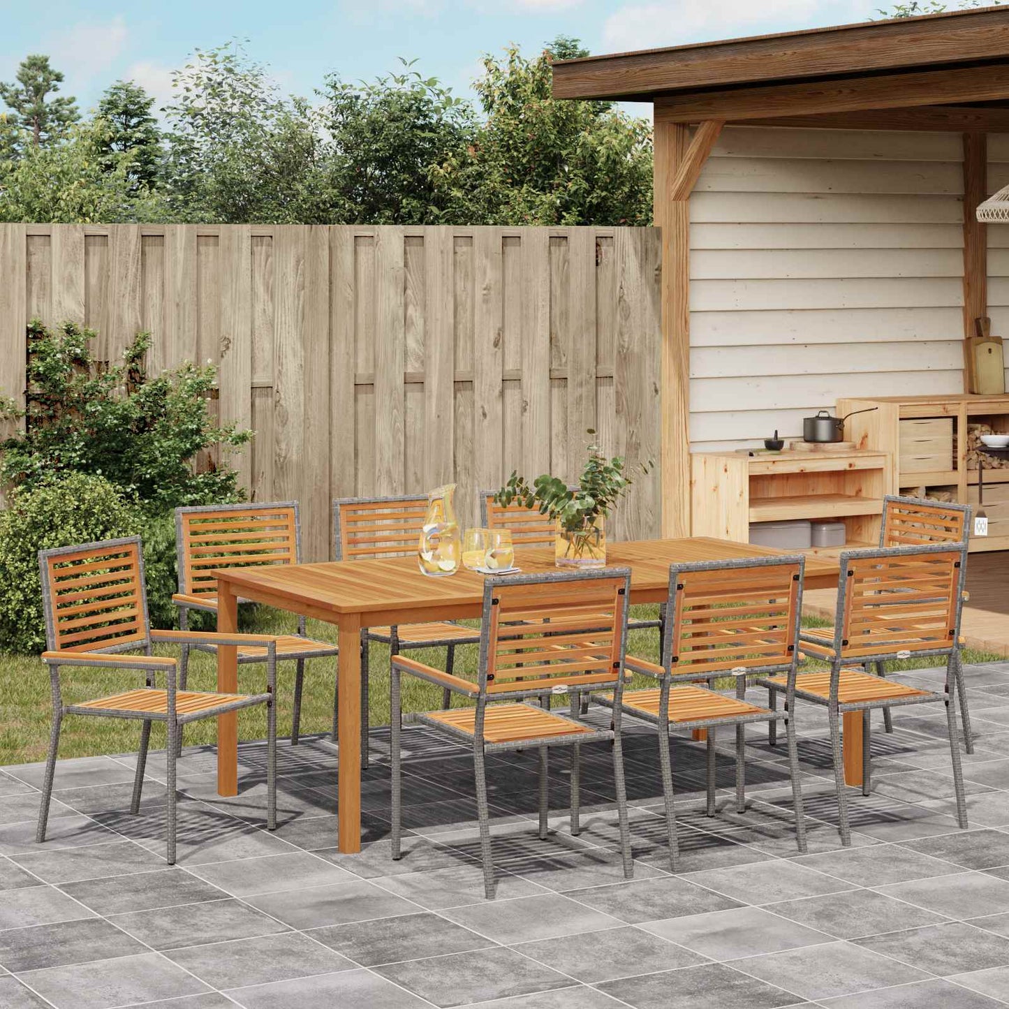 Garden Dining Set 9 pcs Grey Solid Acacia Wood