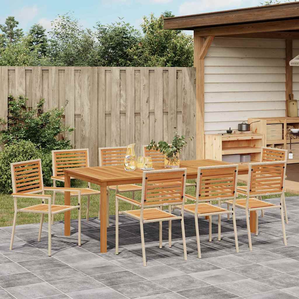 Garden Dining Set 9 pcs Beige Solid Acacia Wood