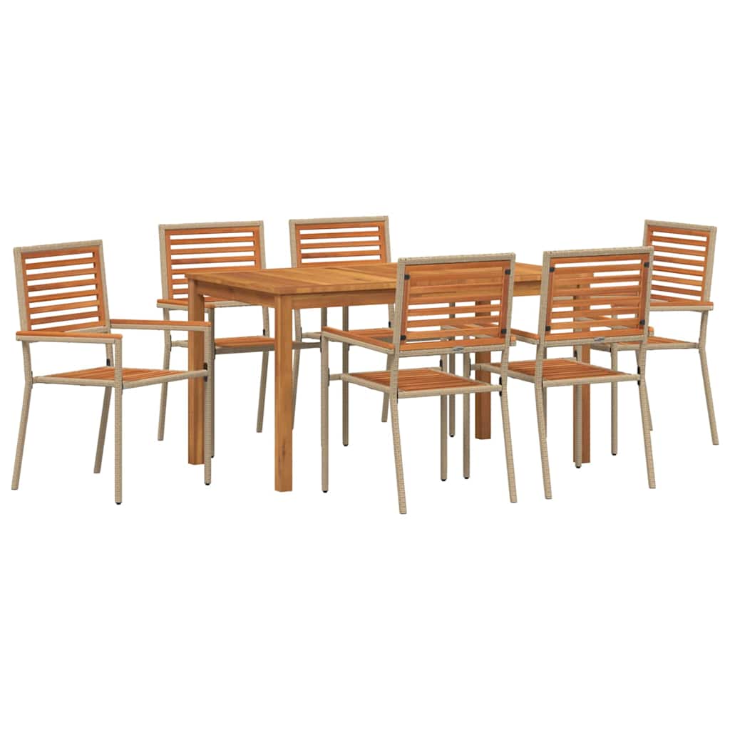 Garden Dining Set 7 pcs Beige Solid Acacia Wood