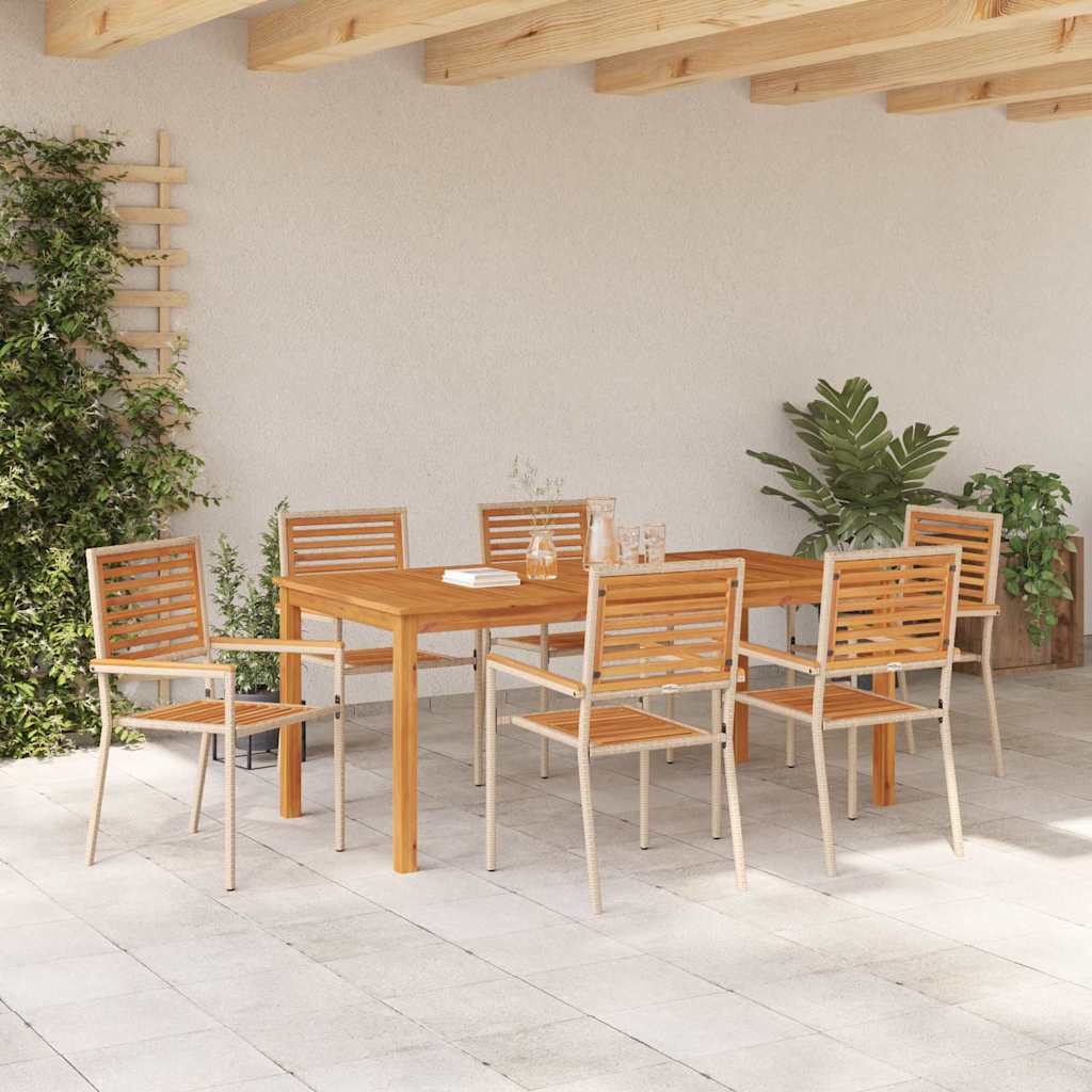 Garden Dining Set 7 pcs Beige Solid Acacia Wood
