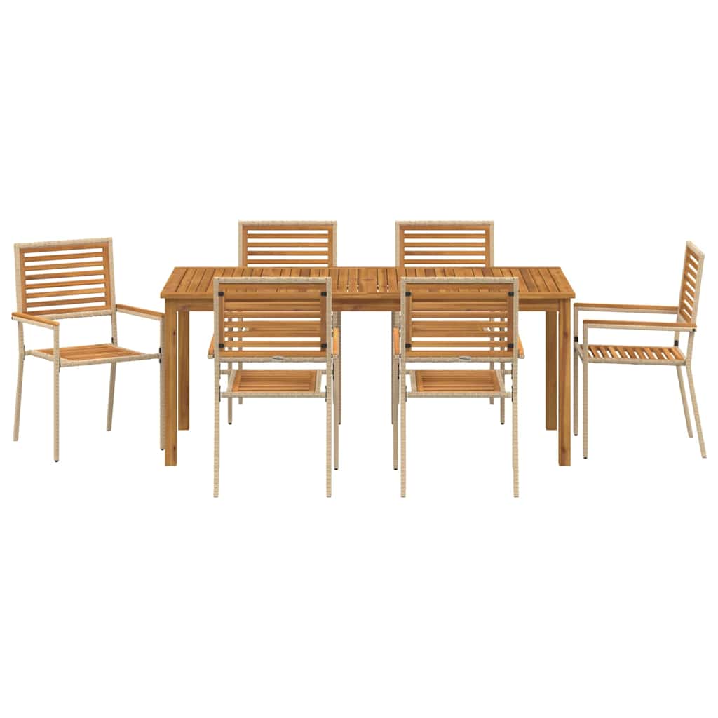 Garden Dining Set 7 pcs Beige Solid Acacia Wood