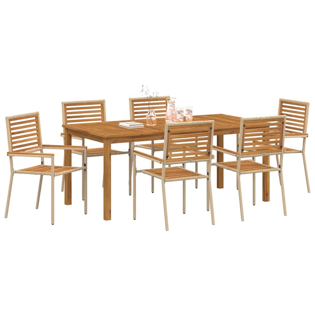 Garden Dining Set 7 pcs Beige Solid Acacia Wood