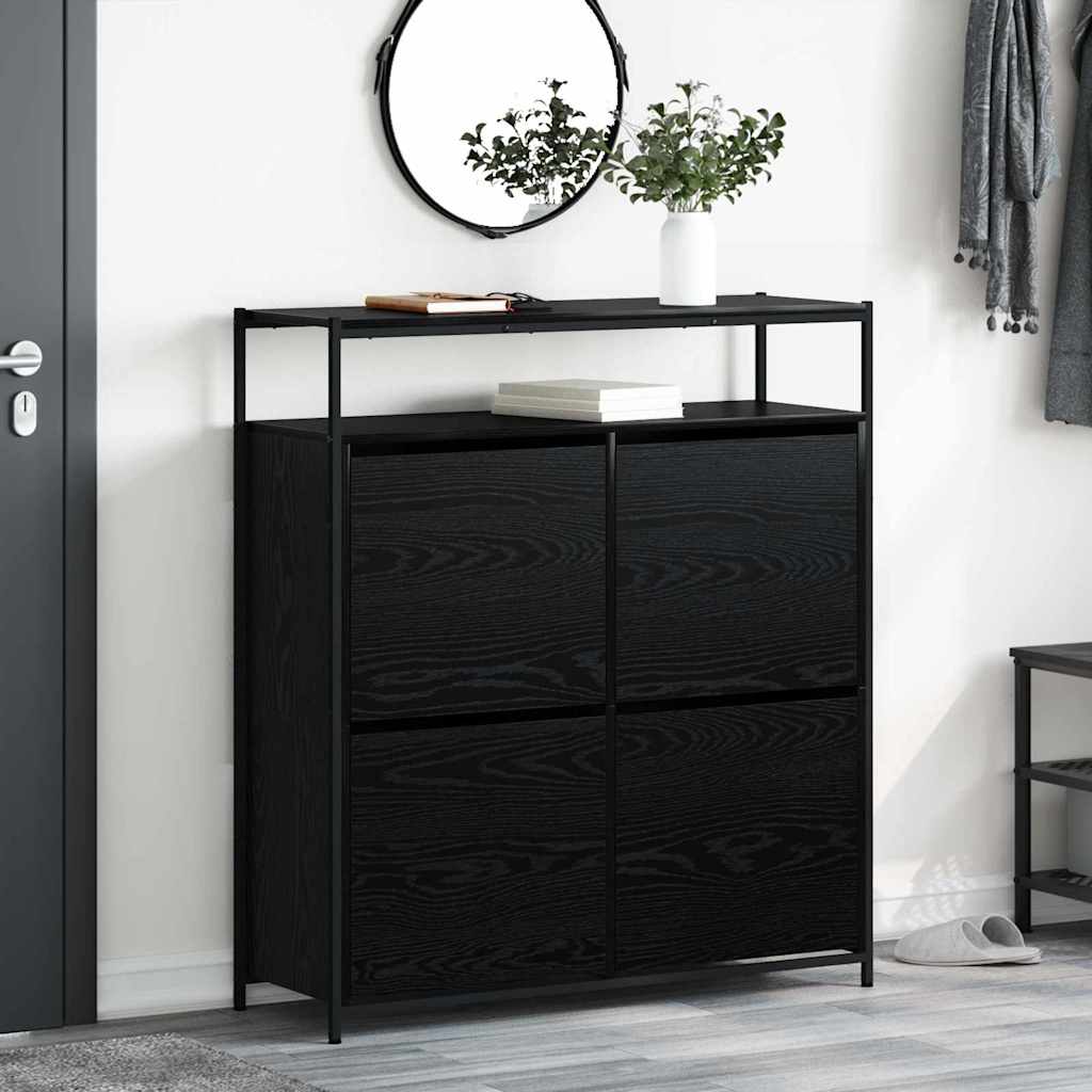 Shoe Cabinet Black Oak 100 x 34 x 112 cm Engineered Wood