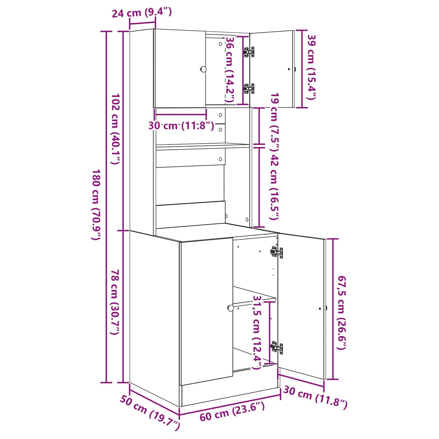 Kitchen Sideboard with Shelf 2 pcs Black Oak 60 x 50 x 180 cm