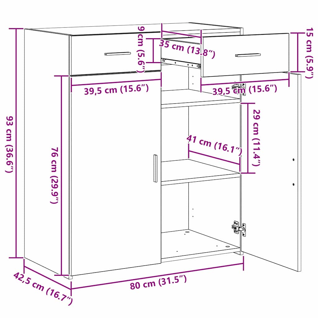 Storage Cabinet Artisan oak 80 x 42.5 x 93.5 cm Engineered wood