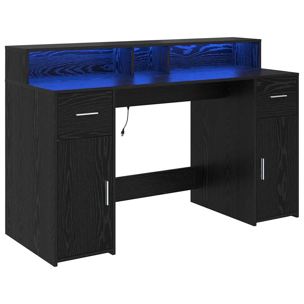 Desk with Drawer Black oak 140 x 55 x 91 cm Engineered wood