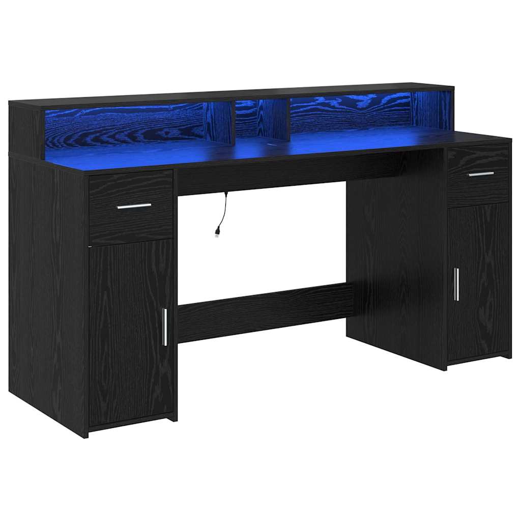 Desk with Drawer Black oak 160 x 55 x 91 cm Engineered wood