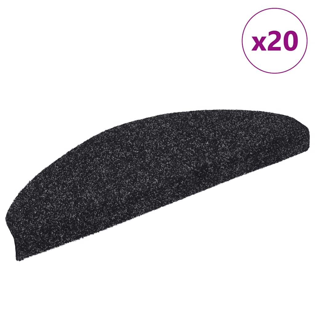 vidaXL Stair Mats Self-adhesive 20 pcs Black 65x21x4 cm