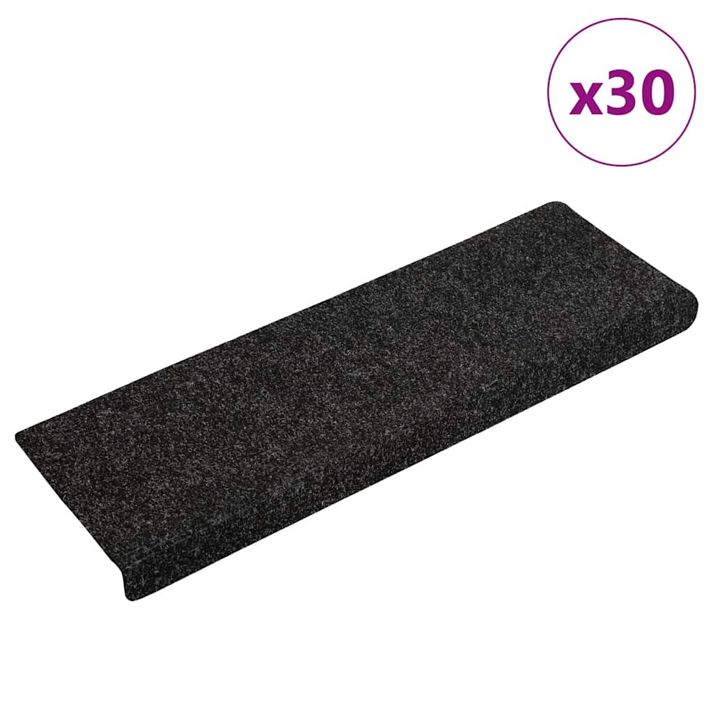 vidaXL Stair Mats Self-adhesive 30 pcs Black 65x21x4 cm