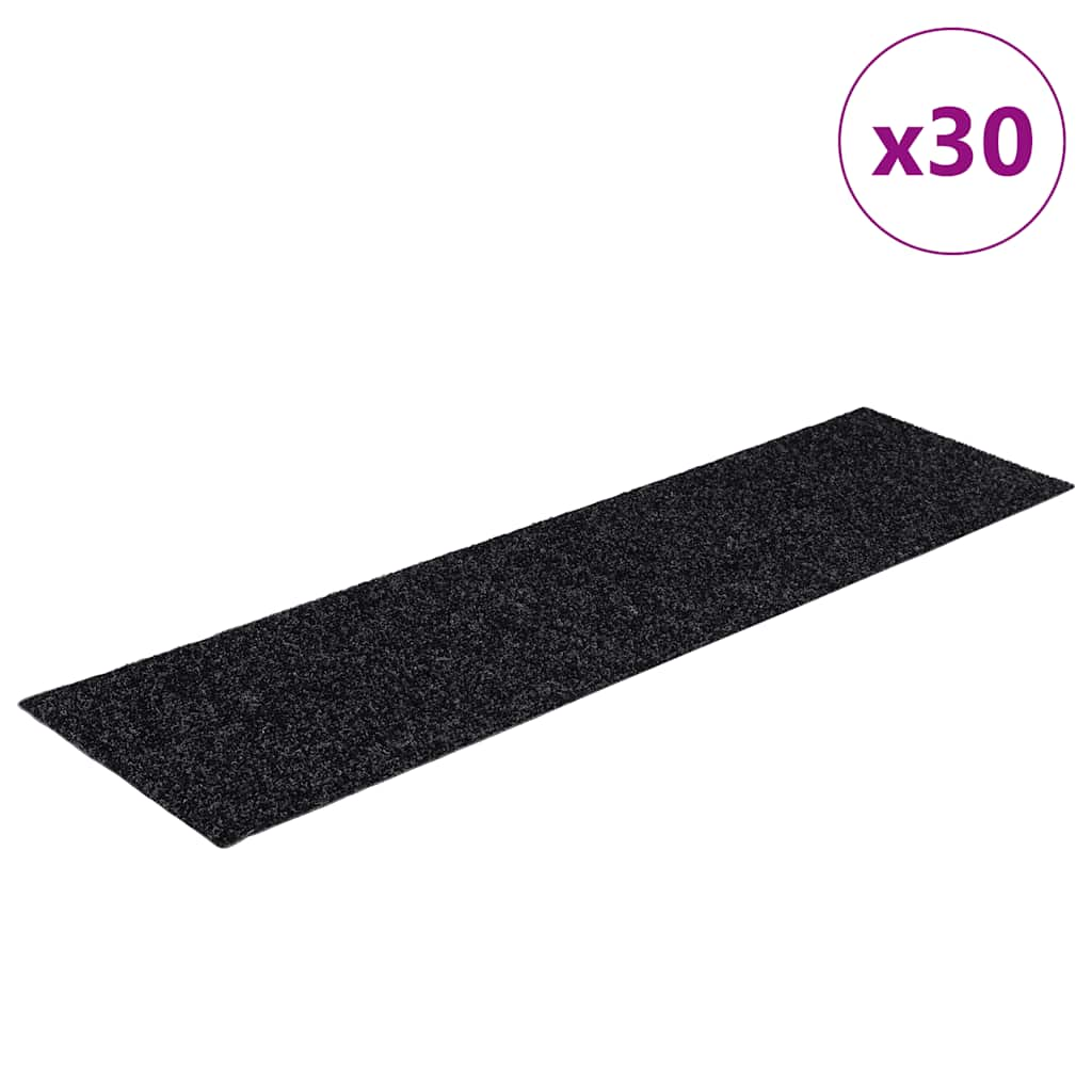 vidaXL Stair Mats Self-adhesive 30 pcs Black 76x20 cm Rectangular