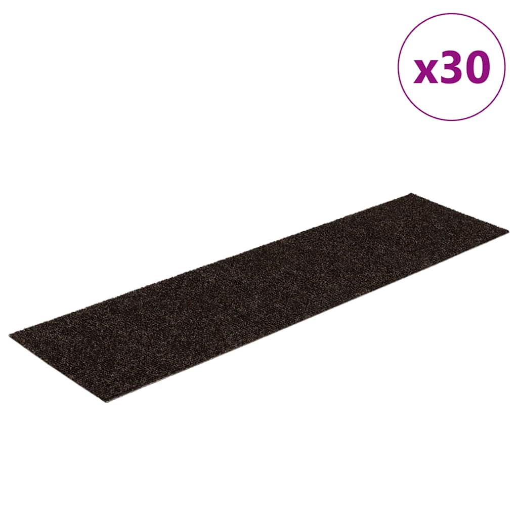 vidaXL Stair Mats Self-adhesive 30 pcs Dark Brown 76x20 cm Rectangular