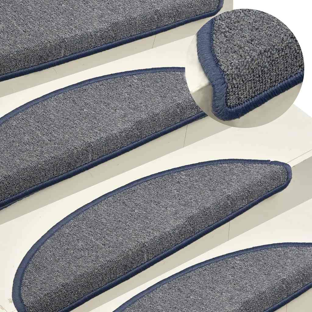 Stair Mats 30 pcs 56x17x3 cm Light Grey and Blue Half Round