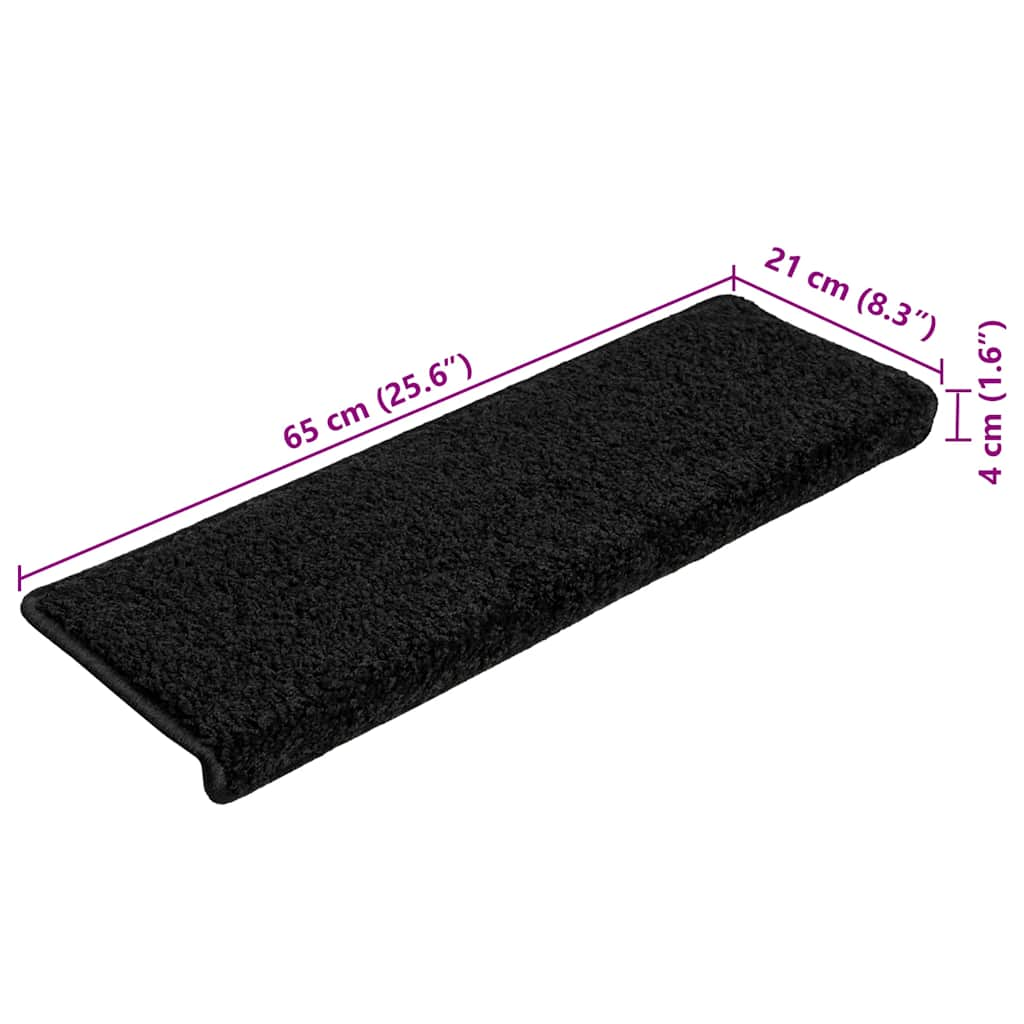 vidaXL Stair Mats 20 pcs 65x21x4 cm Black