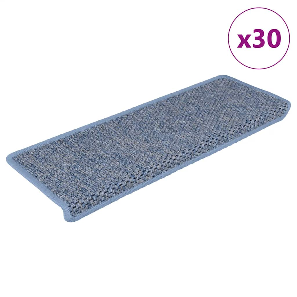 vidaXL Stair Mats Self-adhesive Sisal-Look 30 pcs 65x21x4 cm Blue