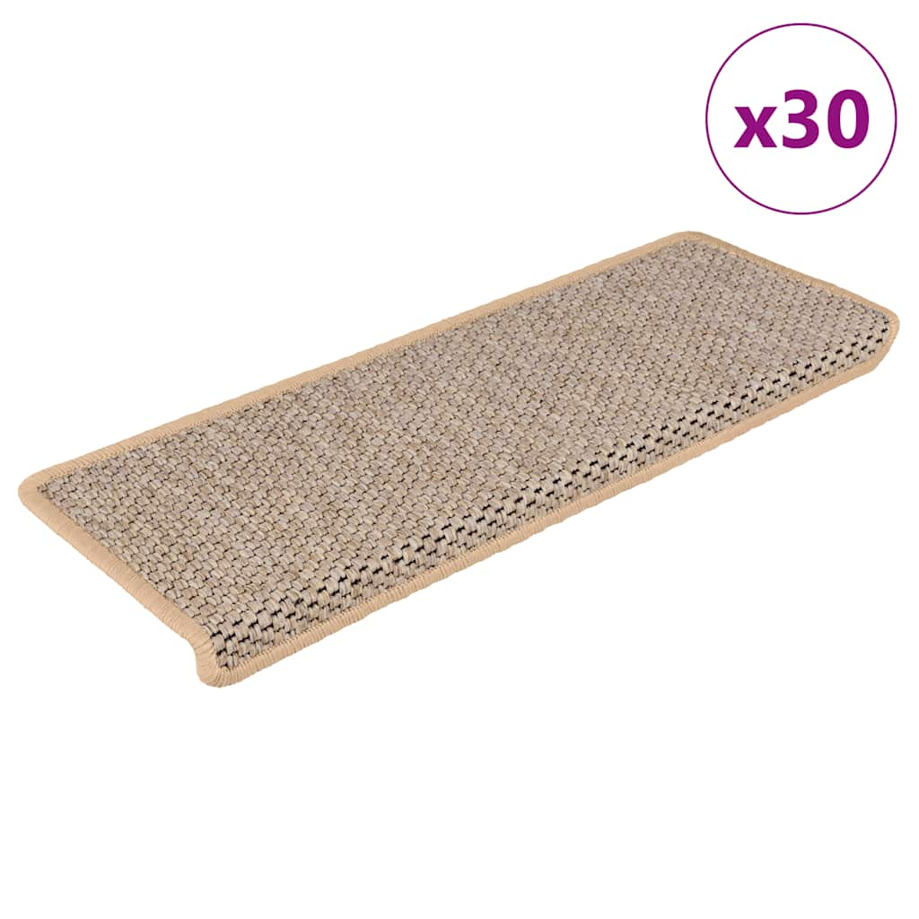 vidaXL Stair Mats Self-adhesive Sisal-Look 30 pcs 65x21x4 cm Light Beige