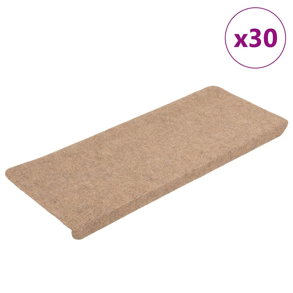 vidaXL Stair Mats Self-adhesive 30 pcs Beige 65x24.5x3.5 cm