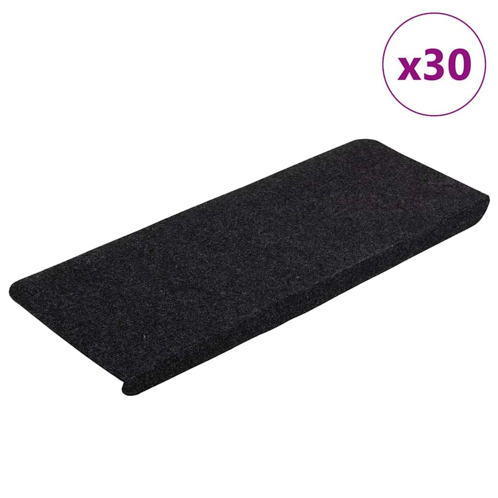 vidaXL Stair Mats Self-adhesive 30 pcs Black 65x24.5x3.5 cm