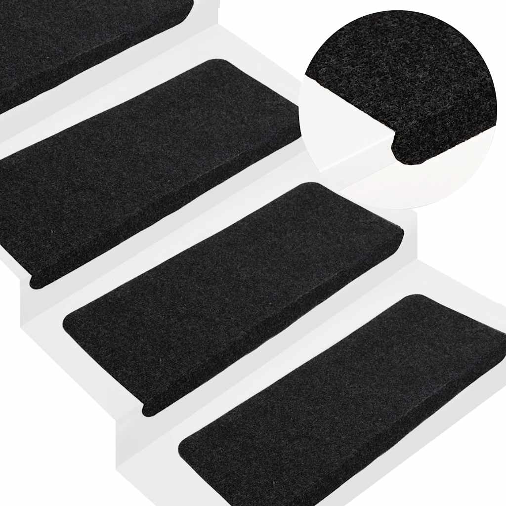 vidaXL Stair Mats Self-adhesive 30 pcs Black 65x24.5x3.5 cm