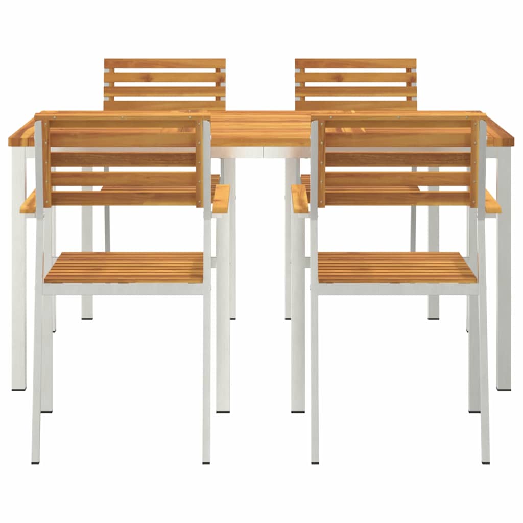 Garden Dining Set 5 pcs Solid Acacia Wood and Stainless Steel