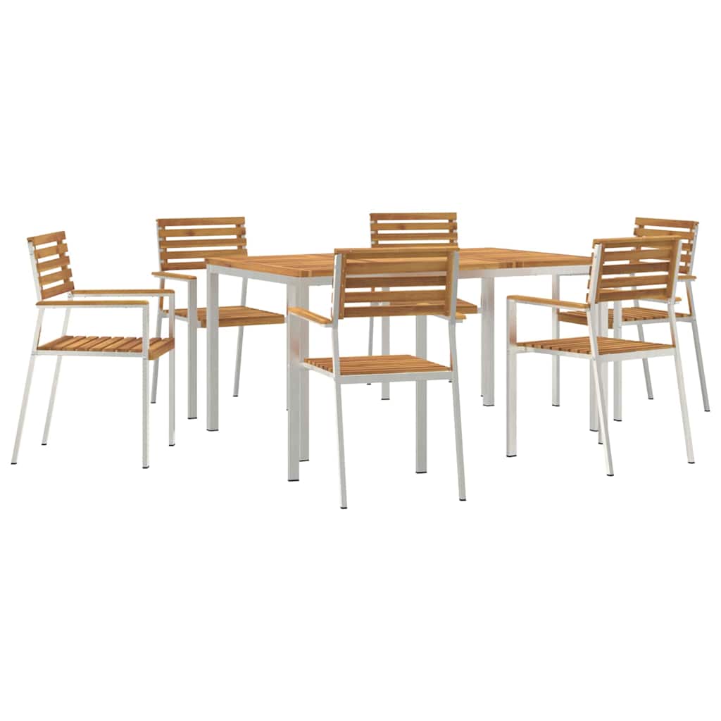 Garden Dining Set 7 pcs Solid Acacia Wood and Stainless Steel