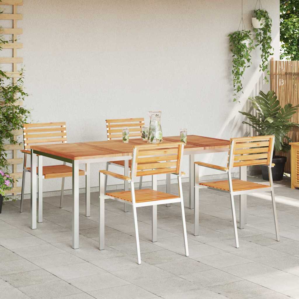 Garden Dining Set 5 pcs Solid Teak Wood and Stainless Steel